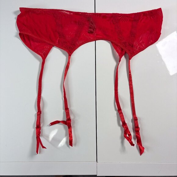 Glitter Red Lace Mesh Garter Belt Lingerie Plus Size 3X - Picture 1 of 3